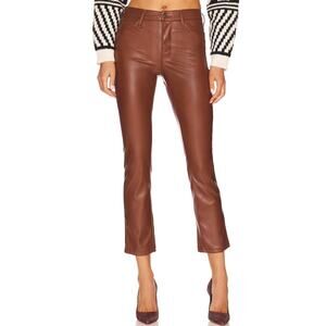 Mother The Mid Rise Dazzler Ankle Pants Faux Leather Friar Brown Size 30